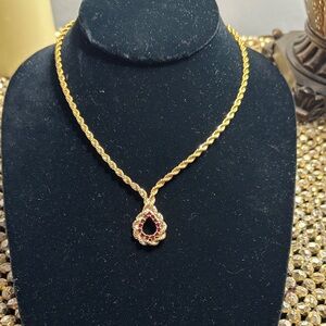 Vintage Rope Chain with Ruby Color Stones